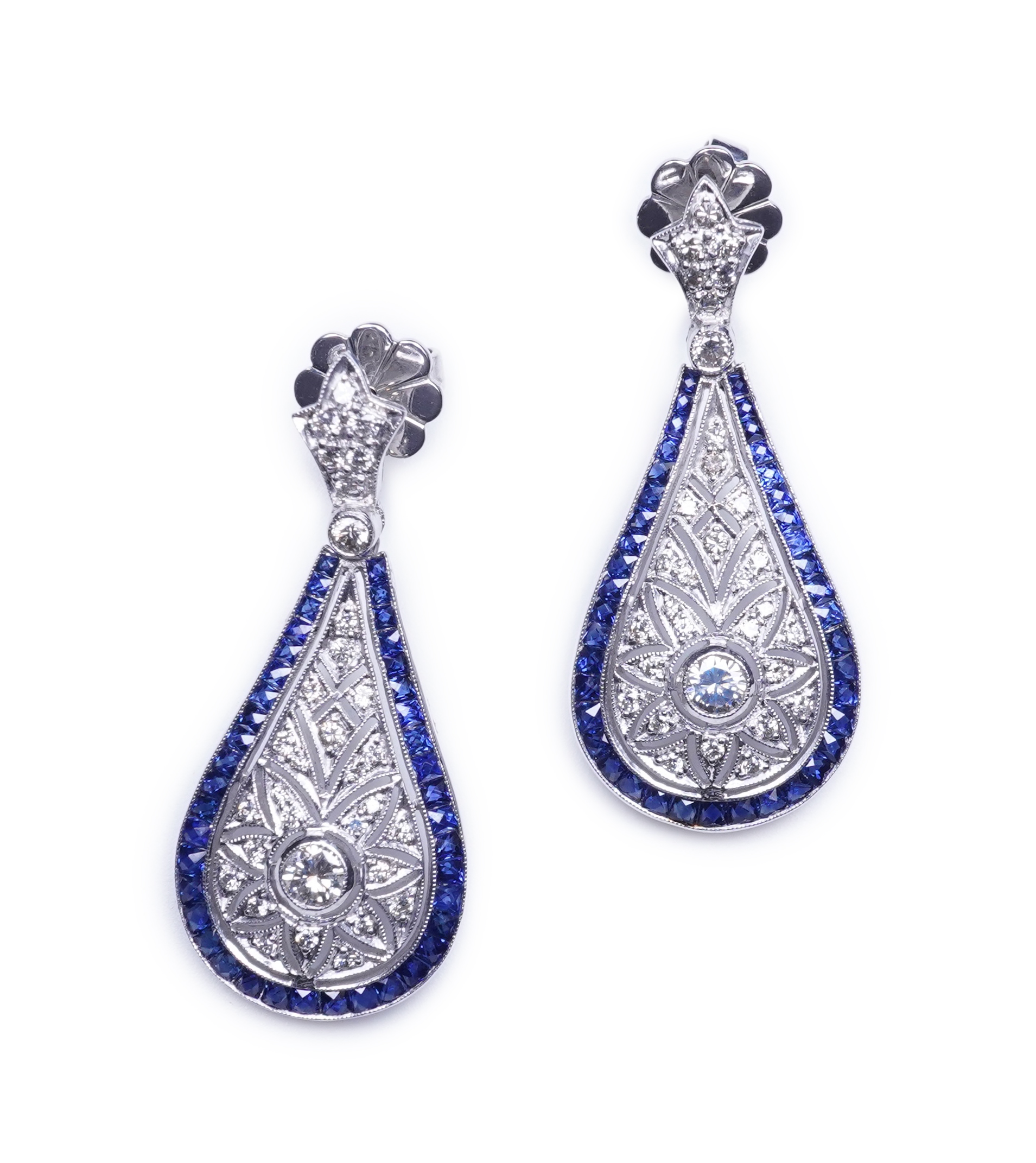 A pair of sapphire and diamond earrings